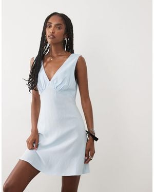 ASOS Linen Blend V Neck Halter Mini Dress - White