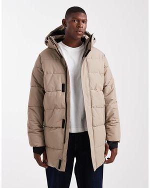 Only & Sons Waterproof Longline Puffer Coat With Hood - Natural