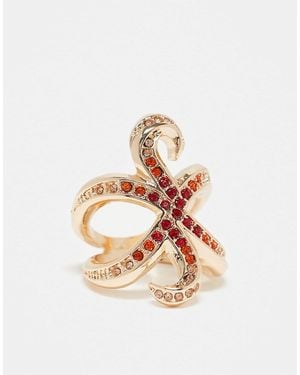 ASOS Starfish Ring With Red Crystals - White