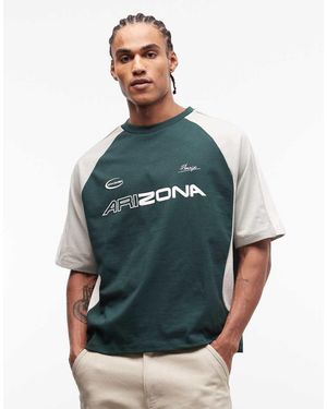 ASOS Boxy Oversized T-shirt With Cut And Sew Panelling And Sports Graphics - Green