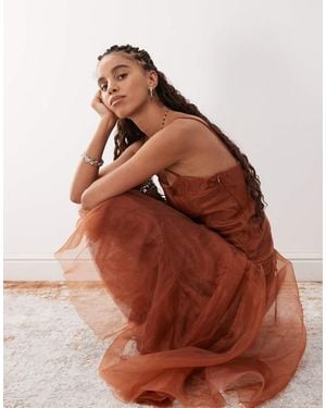 Reclaimed Vintage Organza Midi Party Dress - Brown