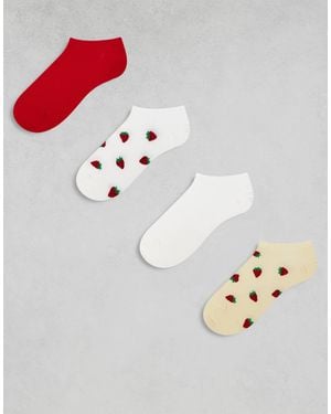Lindex 4 Pack Lettuce Edge Socks With Strawberry Detail - Metallic