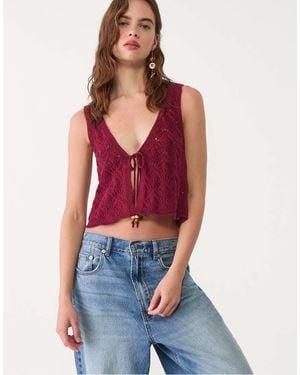 Stradivarius Crochet Vest With Drawstrings - Red