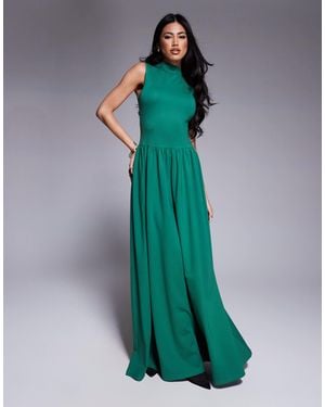 Kaiia Exclusive Sleeveless High Neck Gathered Skirt Maxi Dress - Green
