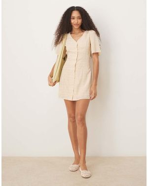 Glamorous Buttermilk Short Sleeve Button Up Tea Dress - Natural