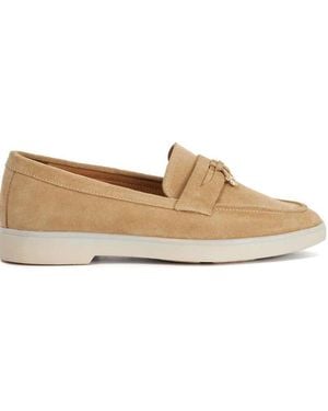 Dune Wide Fit Grinning Unlined Suede Loafers - Natural