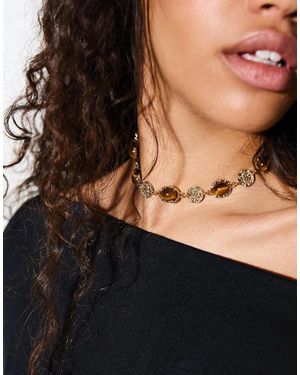 Bershka Rhinestone Choker Necklace - Black