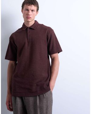 TOPMAN Relaxed Fit Textured Interlock Polo Shirt - Purple