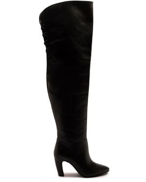 OFF THE HOOK Carmen Over-The-Knee Boots With Block Heel And Back Lace Detail - Black