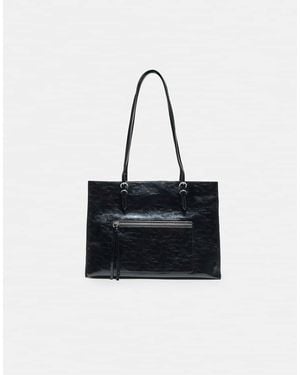 Stradivarius Leather Effect Shopper Bag With Zips - Black