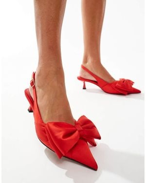 Asos Design Wide Fit Secret Bow Slingback Kitten Heeled Shoes - Red