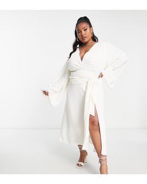 Pretty Lavish Curve Midaxi Jurk Met Gedrapeerde Voorkant En Split - Wit