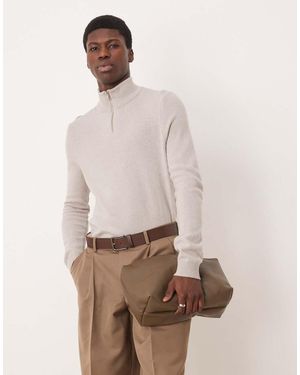 ASOS Lambswool Quarter Zip Knitted Jumper - Natural