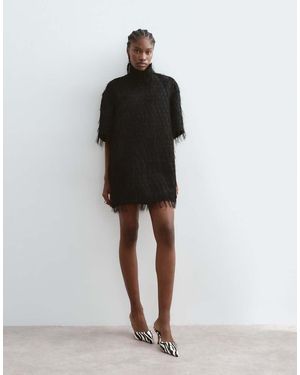 ARRANGE All Over Fringe T-shirt Sleeve Mini Dress - Black