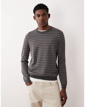 Mango – gestreifter performance-strickpullover - Grau