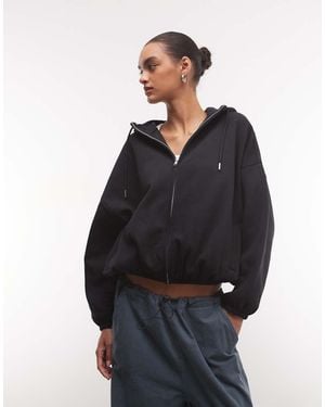 ASOS Funnel Neck Zip Up Brushback Hoodie - Blue