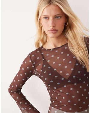 ASOS Sheer Mesh Flare Long Sleeve Top - Brown