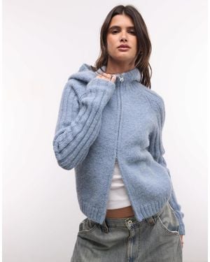 Weekday Strickjacke aus wollmix mit reißverschluss und kapuze - Blau
