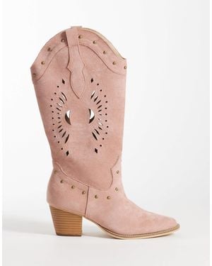 Glamorous Western Knee Boots - Pink