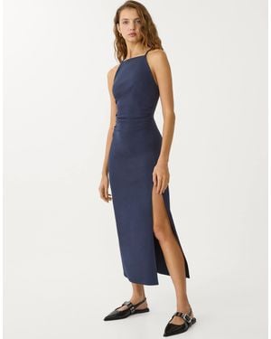 Stradivarius Robe mi-longue à encolure américaine - Bleu