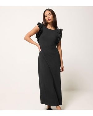 PixieGirl Petite Frill Sleeve Maxi Dress - Black