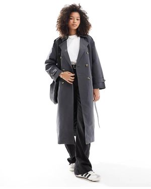 Vero Moda Gabardina Larga Asfalto Con Cinturón De - Azul