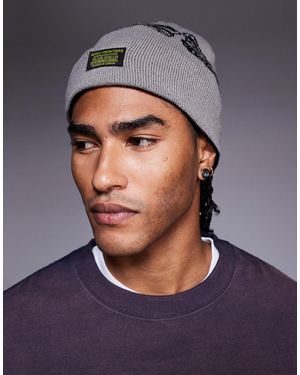 ASOS Knitted Reversible Skeleton Graphic Skull Beanie - Blue