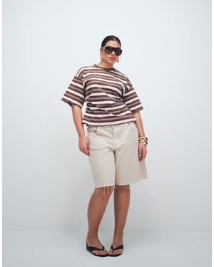 Noisy May High Waist Bermuda Denim Short - White