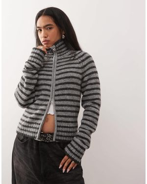 Weekday Gilet en maille ajusté à rayures - et noir - Gris