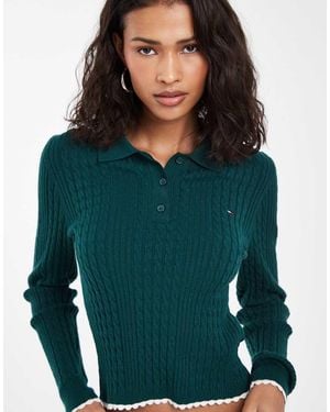 Tommy Hilfiger Flag Logo Micro Cable Poloshirt - Groen
