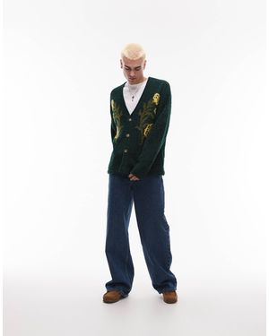 TOPMAN Relaxed Cardigan - Green