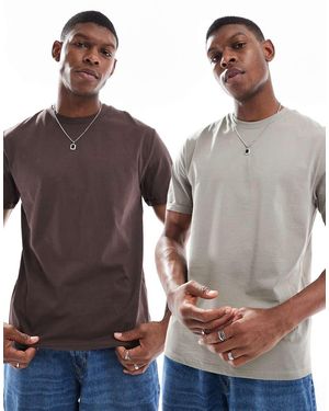 ASOS Confezione Da 2 T-Shirt Basic Girocollo Color Pietra E Marrone Con Maniche Arrotolate