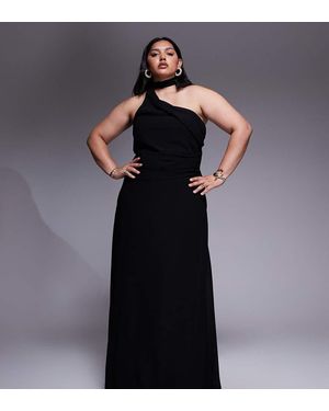 Tfnc Plus Vestido Largo Asimétrico Con Pañuelo Al Cuello De - Negro