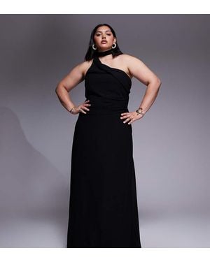 Tfnc Plus Vestido Largo Asimétrico Con Pañuelo Al Cuello De - Negro