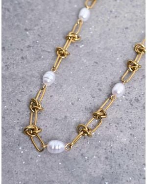 TOPSHOP Collar De Cadena Con Perlas De Acero Inoxidable May De - Blanco