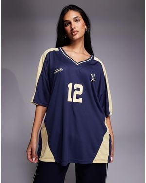 Kaiia Exclusive Sport Oversized V-neck Soccer Jersey - Blue