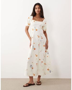 ASOS Square Neck Cotton Sateen Midi Dress With Back Strap - Natural