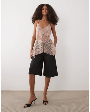 Mango Longline Lace Cami - Natural