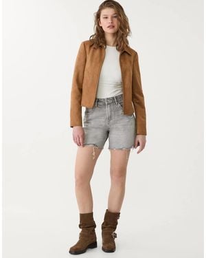Stradivarius D93 Longline Denim Shorts - Natural