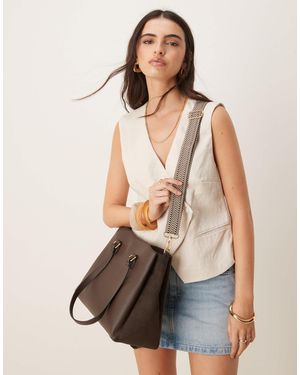 Accessorize Webbing Shoulder Bag With Faux Suede - Brown