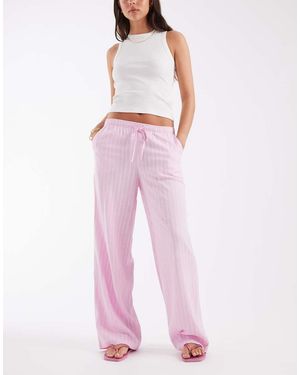 Vero Moda Linen Touch Wide Leg Trousers With Drawstring Waist - Pink