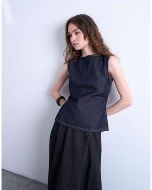 TOPSHOP Denim Boat Neck Top - Blue
