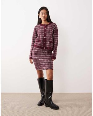 Vila Boucle Check Knitted Mini Skirt Co-Ord - Red