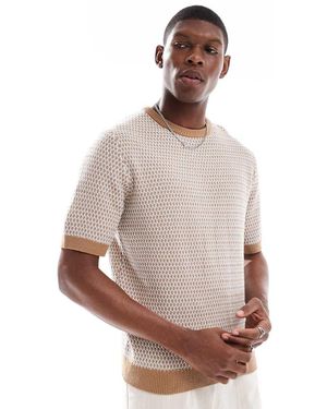 New Look Retro Open Knit T-Shirt - Natural