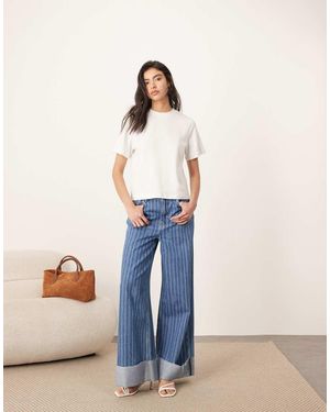 ARRANGE Vaqueros De Talle Alto Y Corte Holgado Con Dobladillo Vuelto Y Estampado De Rayas A Láser Parker De -Azul