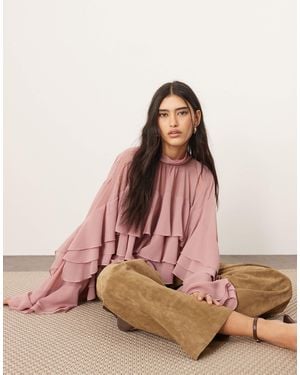 ARRANGE Chiffon High Neck Ultimate Ruffle Blouse - Natural