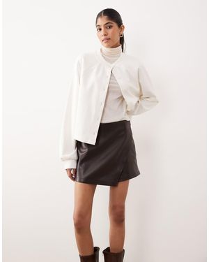 Mango Minifalda Pantalón Marrón De Cuero Sintético De - Neutro