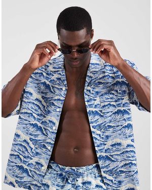GANT Camisa Con Estampado De Olas Y Cuello De Solapas De (Parte De Un Conjunto) - Azul