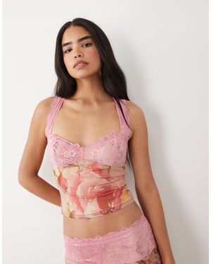 Tiger Mist Dune Contrast Lace Bust Detail Crop Top - Pink