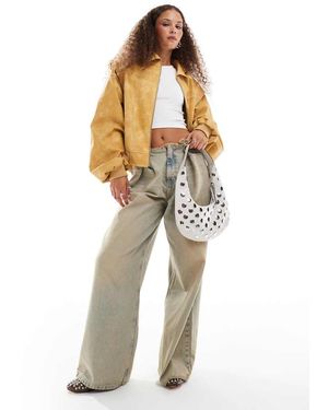 Lioness Leather Look Bomber Jacket - Natural